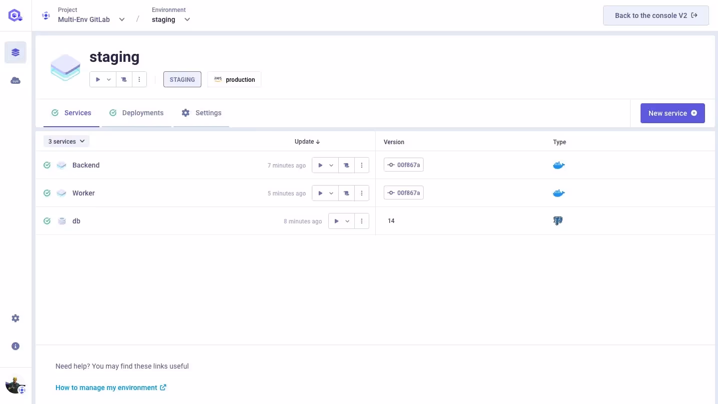 2 Applications from GitLab and 1 PostgreSQL database within our Staging environment