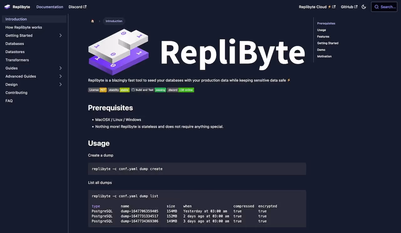 Replibyte Landing Page