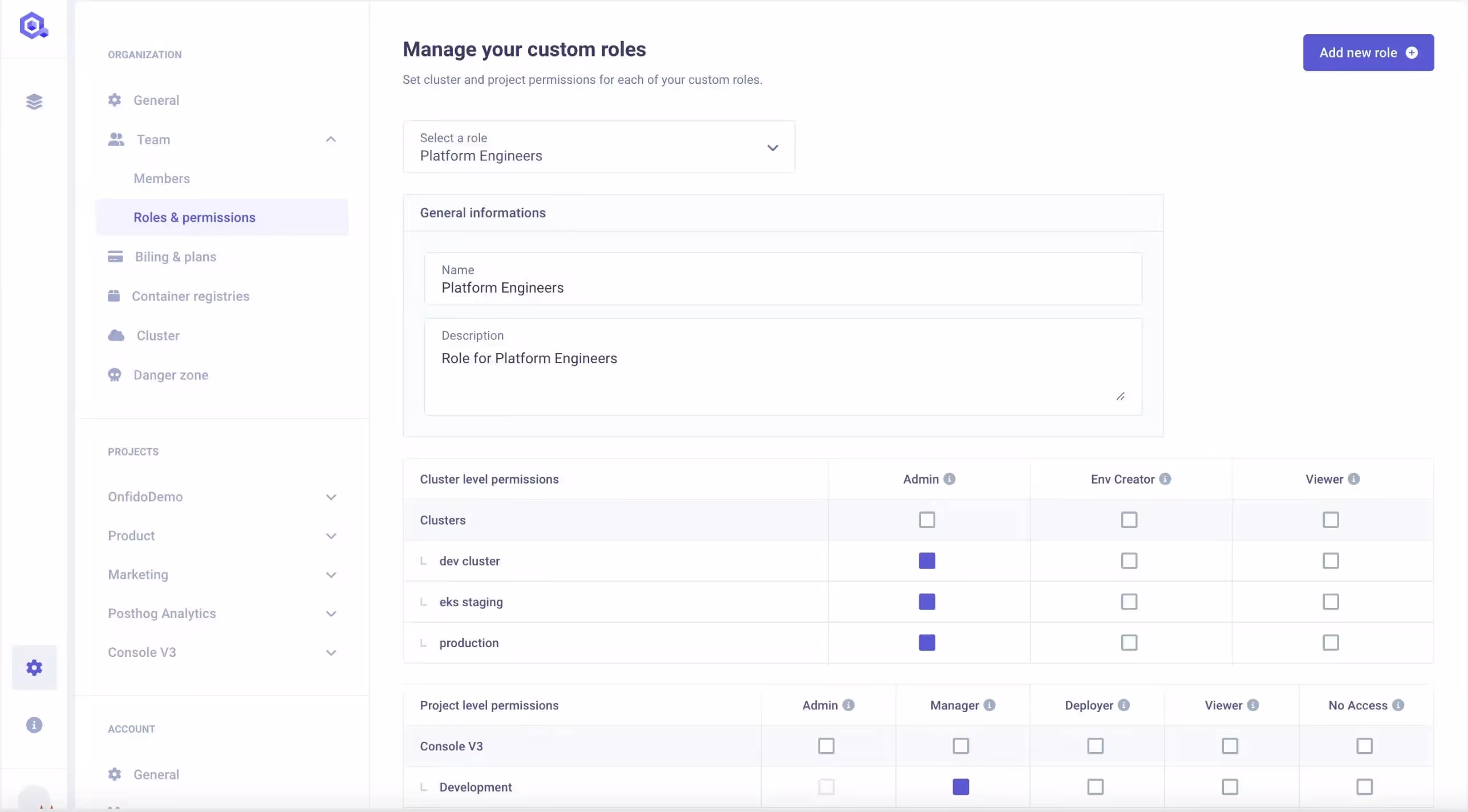RBAC feature in the console V3
