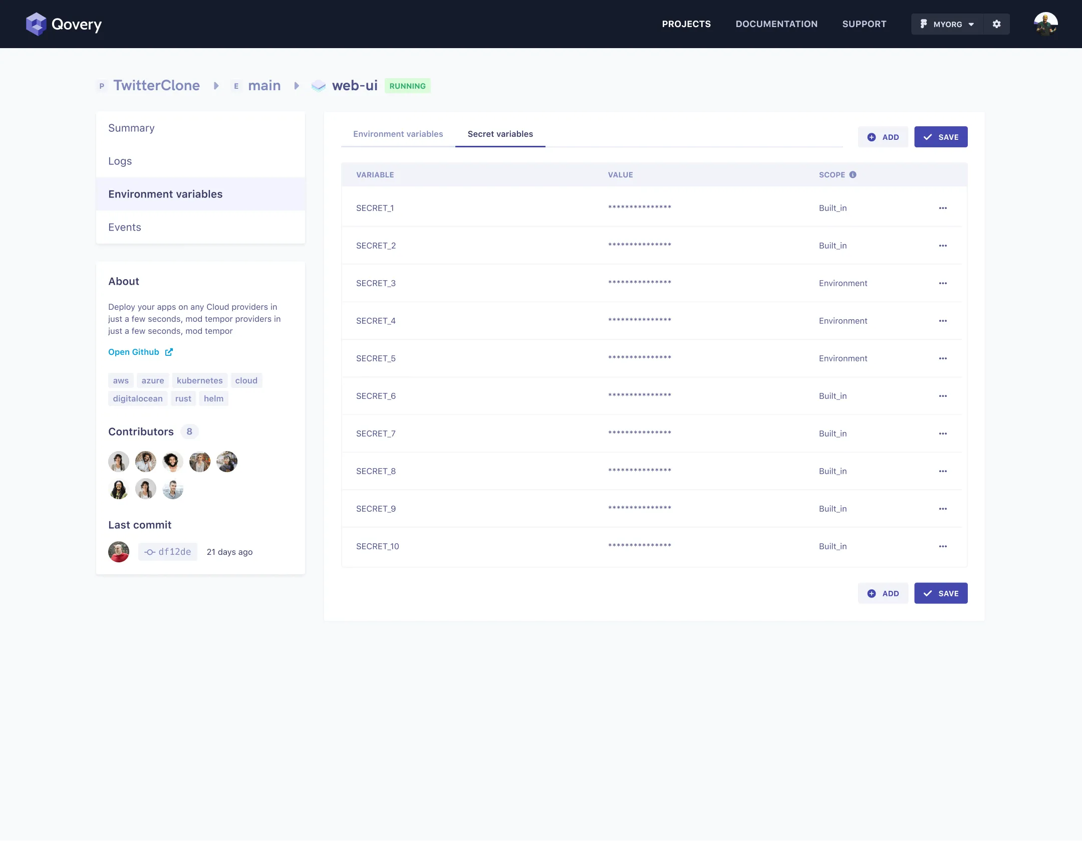 Manage secrets from Qovery