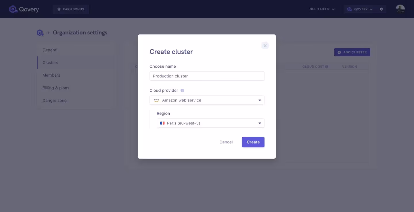 create your AWS cluster