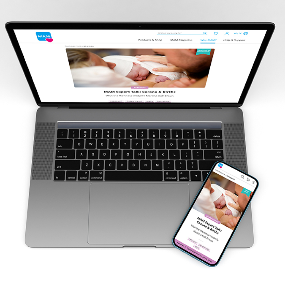 Mockup des neuen User Interfaces für MAM Baby