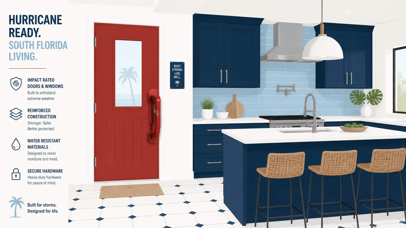 South Florida homeowners can add hurricane‑resistant features to kitchen or bathroom remodels, boosting safety, insurance savings, and resale value.
