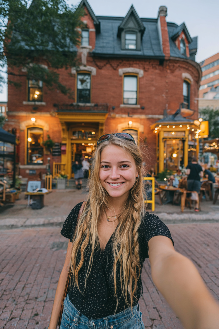 Flat lay of travel items including a vintage camera, toy airplane, sunglasses, compass, headphones, toy vehicle, wooden letters spelling TRAVEL, and a hand holding a magnifying glass over a city map.