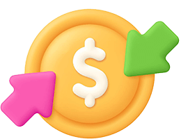 Trade arrows overlapping a dollar coin