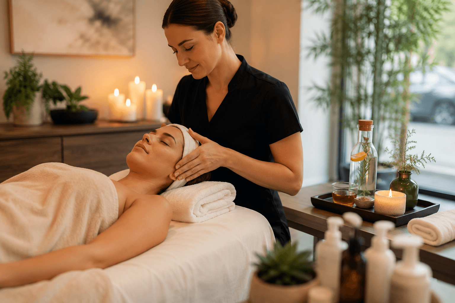 Relaxing facial treatment during a spa day in Redmond Oregon