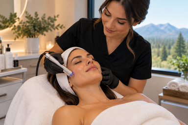 Esthetician performing an anti aging facial treatment in Redmond, Oregon