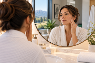 Provider evaluating skin laxity concerns during a consultation in Redmond, Oregon