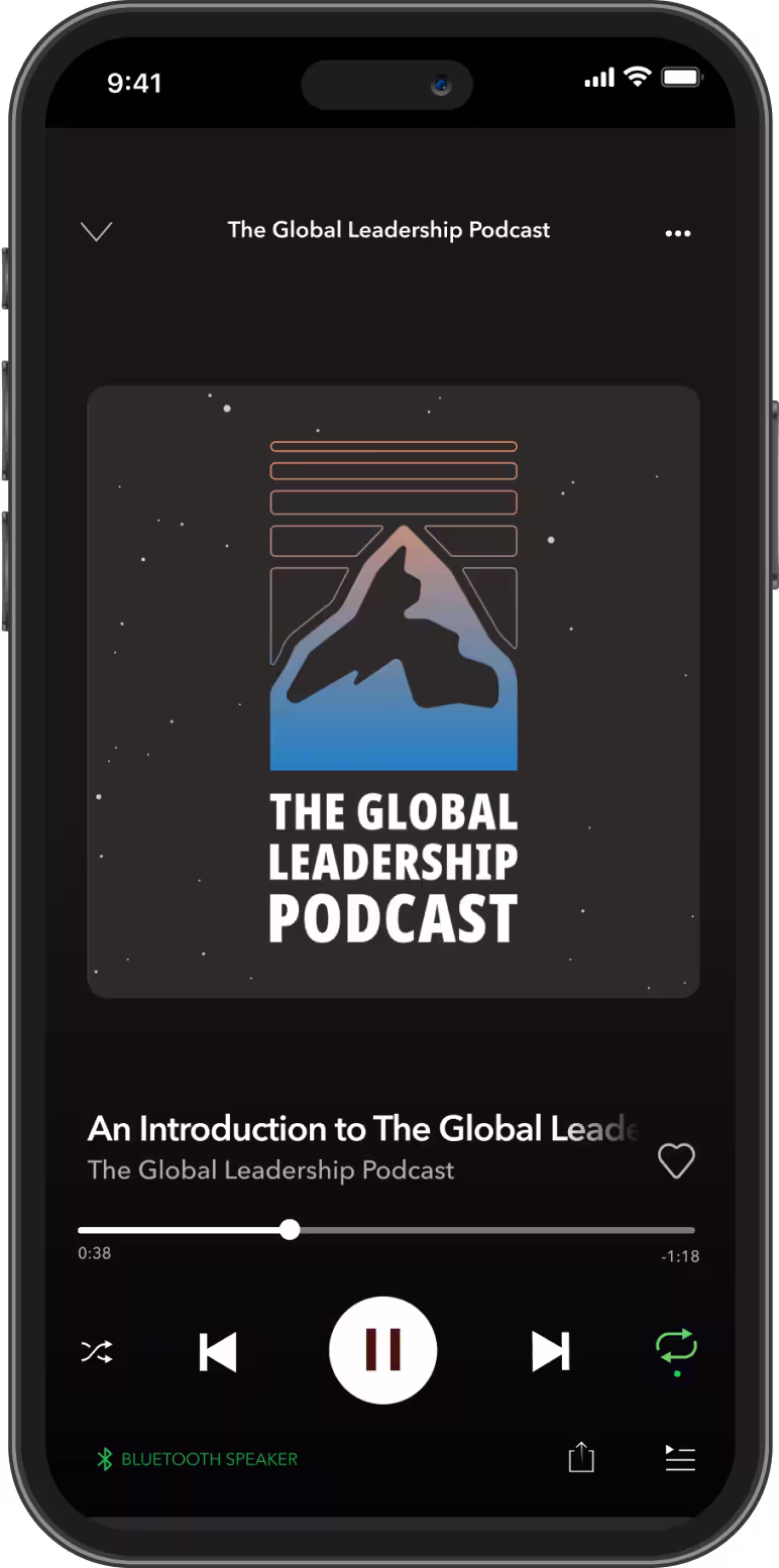Mobile phone mockup showing The Global Leadership Podcast