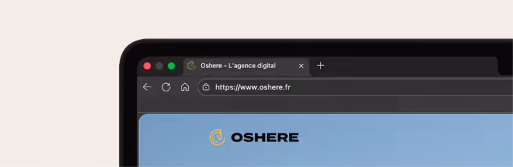 Partial view of a computer screen displaying the website OSHERE with the URL https://www.oshere.fr in the browser address bar.