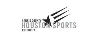 Diagonal black sports silhouette above the words ‘Houston Sports Authority’ in bold gray text.