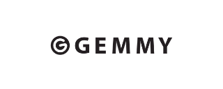 Bold black wordmark ‘Gemmy’ in all caps with a square dot inside the letter ‘M