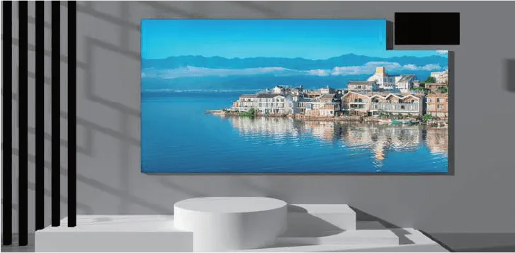 Flush wall-mounted LED video wall in a modern interior