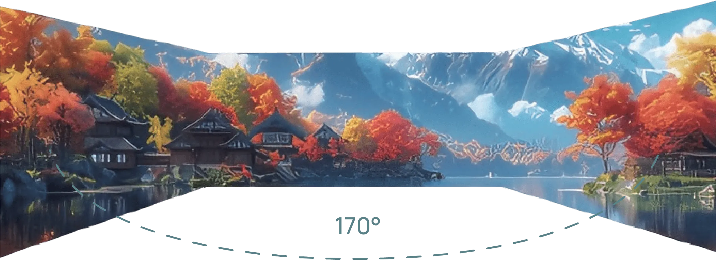 Curved LED wall showing an autumn lakeside scene, illustrating the 170 degree viewing angle