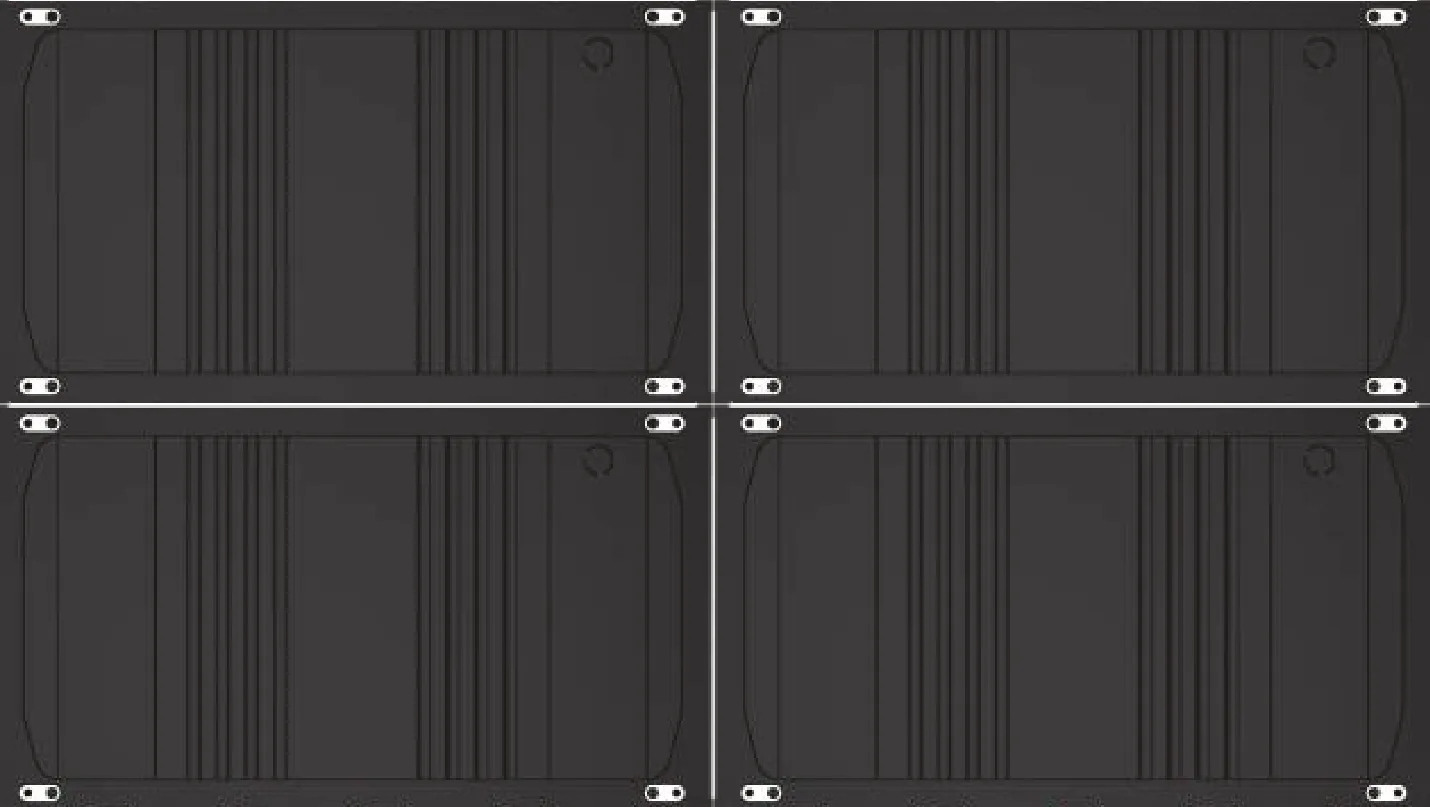 Four 600 × 337.5 × 40mm cabinets tiled to cover the same area, showing the splicing seams