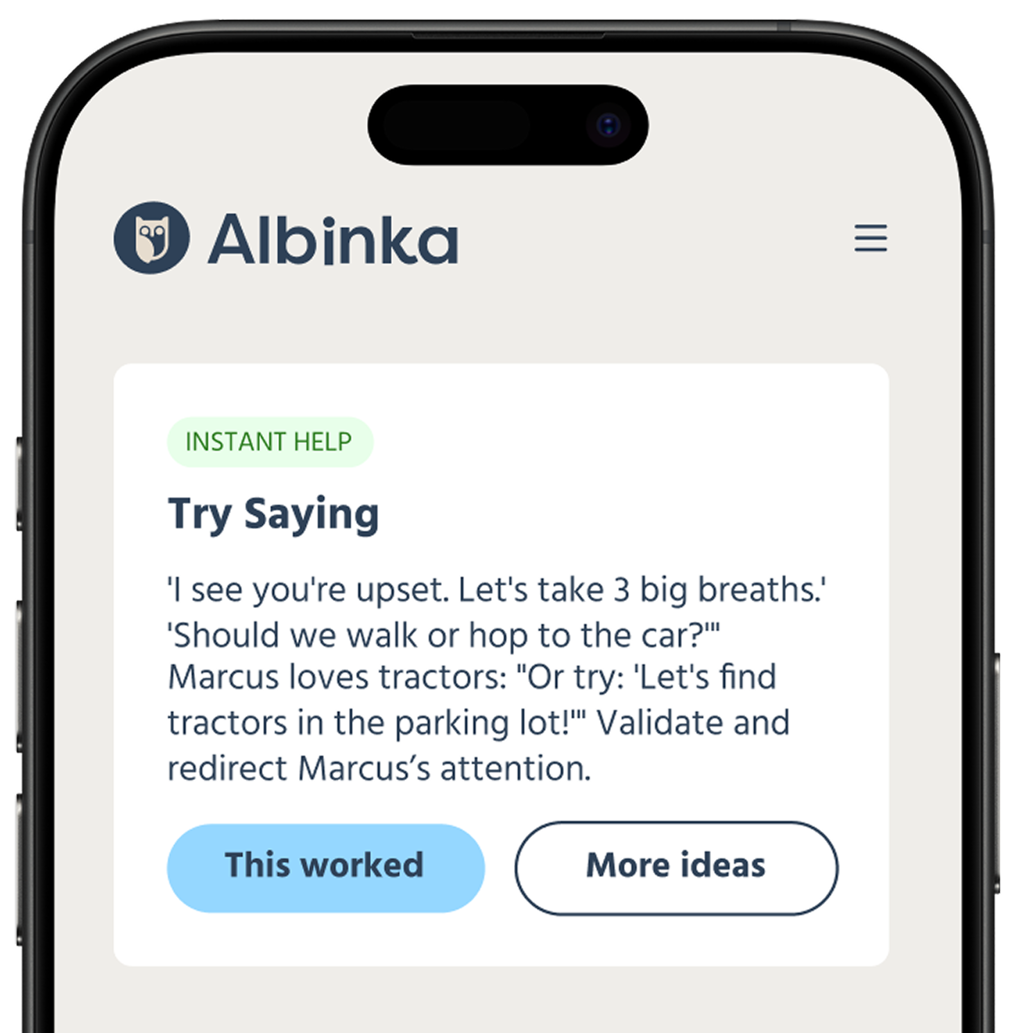 Screenshot of a real-world example of Albinka suggesting instant help within their mobile app