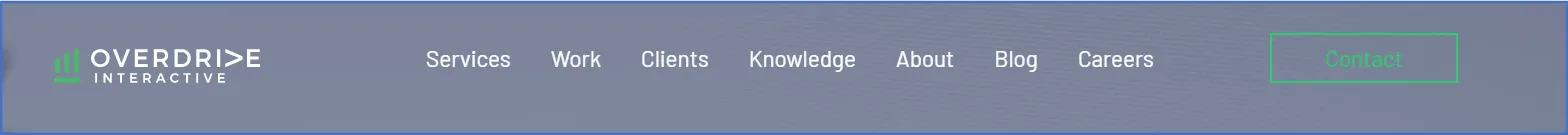 Screenshot of Overdrive Interactive's main site navigation bar.