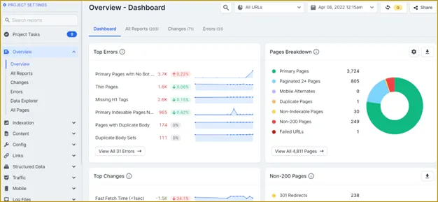 Screenshot of DeepCrawl dashboard interface.