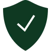 Green security shield with white checkmark symbol
