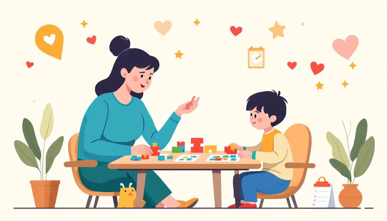 A therapist conducting an autism evaluation with a child, showcasing interactive assessment methods.