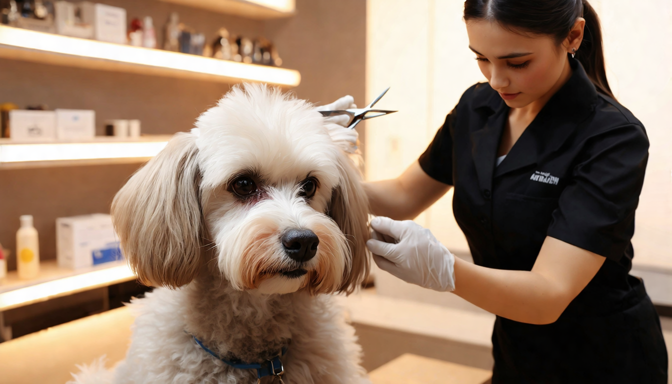 image of a dog being groomed