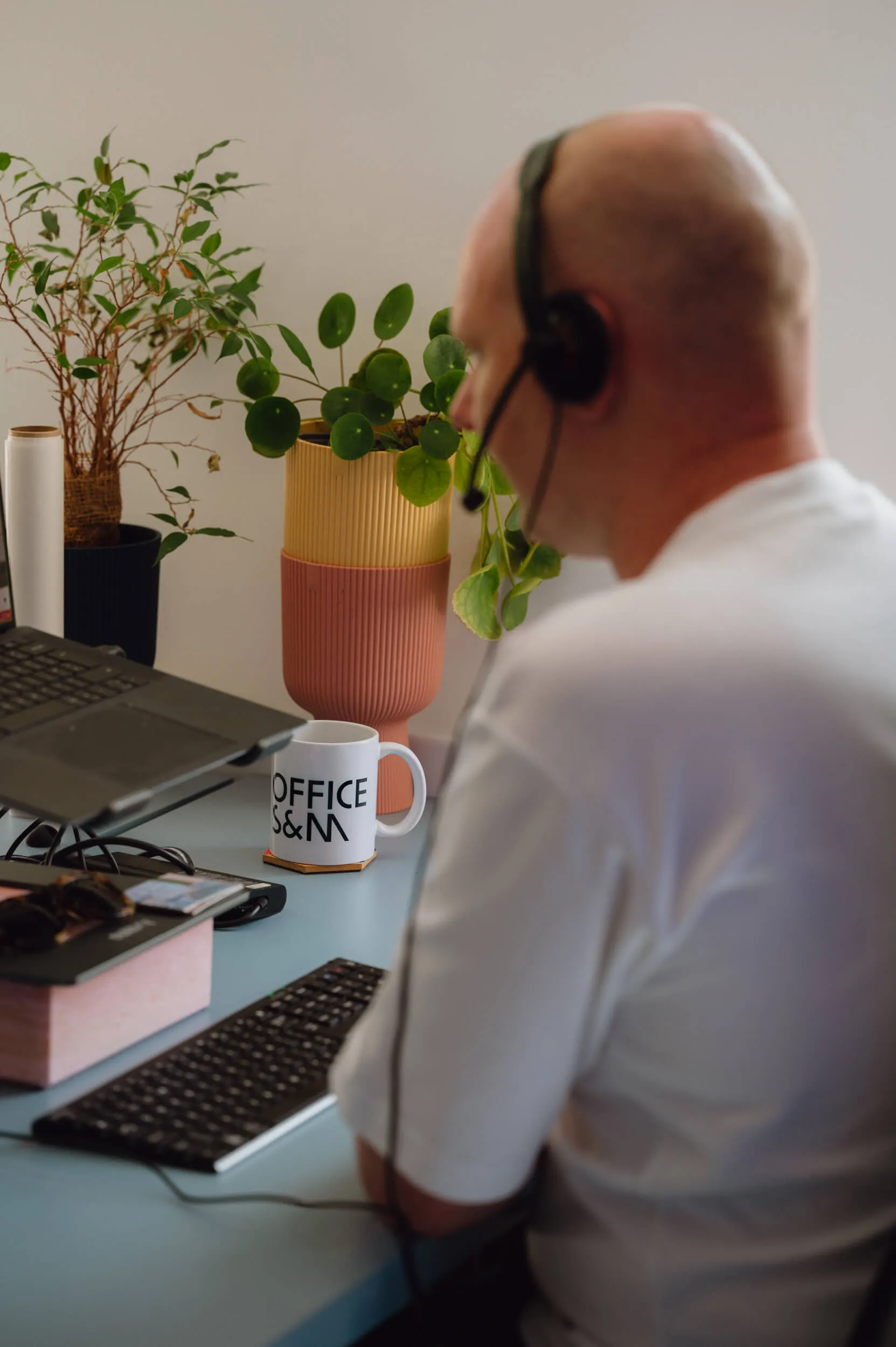 Photo of Hugh, one of directors of Office S&M, on a design meeting call. By Office S&M, RIBA Chartered Architectural Practice in London.