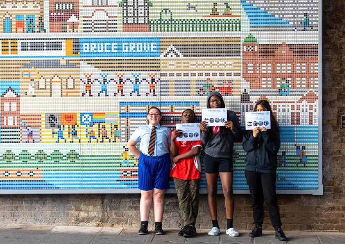 Pride in Bruce Grove project, showing the youth and the tile mural. By Office S&M, RIBA Chartered Architectural Practice in London.