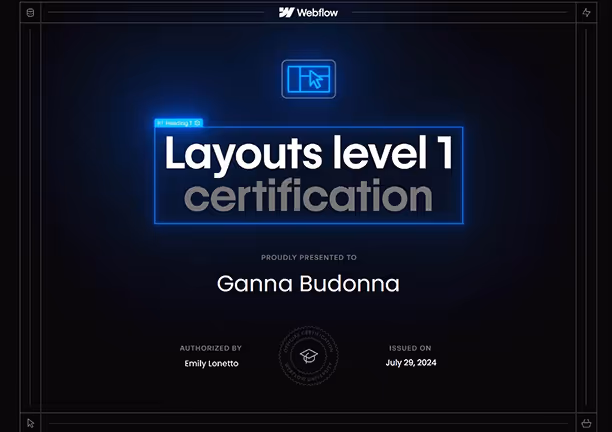 Webflow Layouts-1 certificate