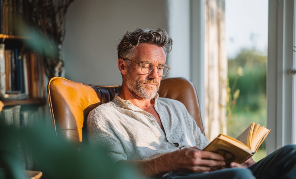 Man reading a book. 