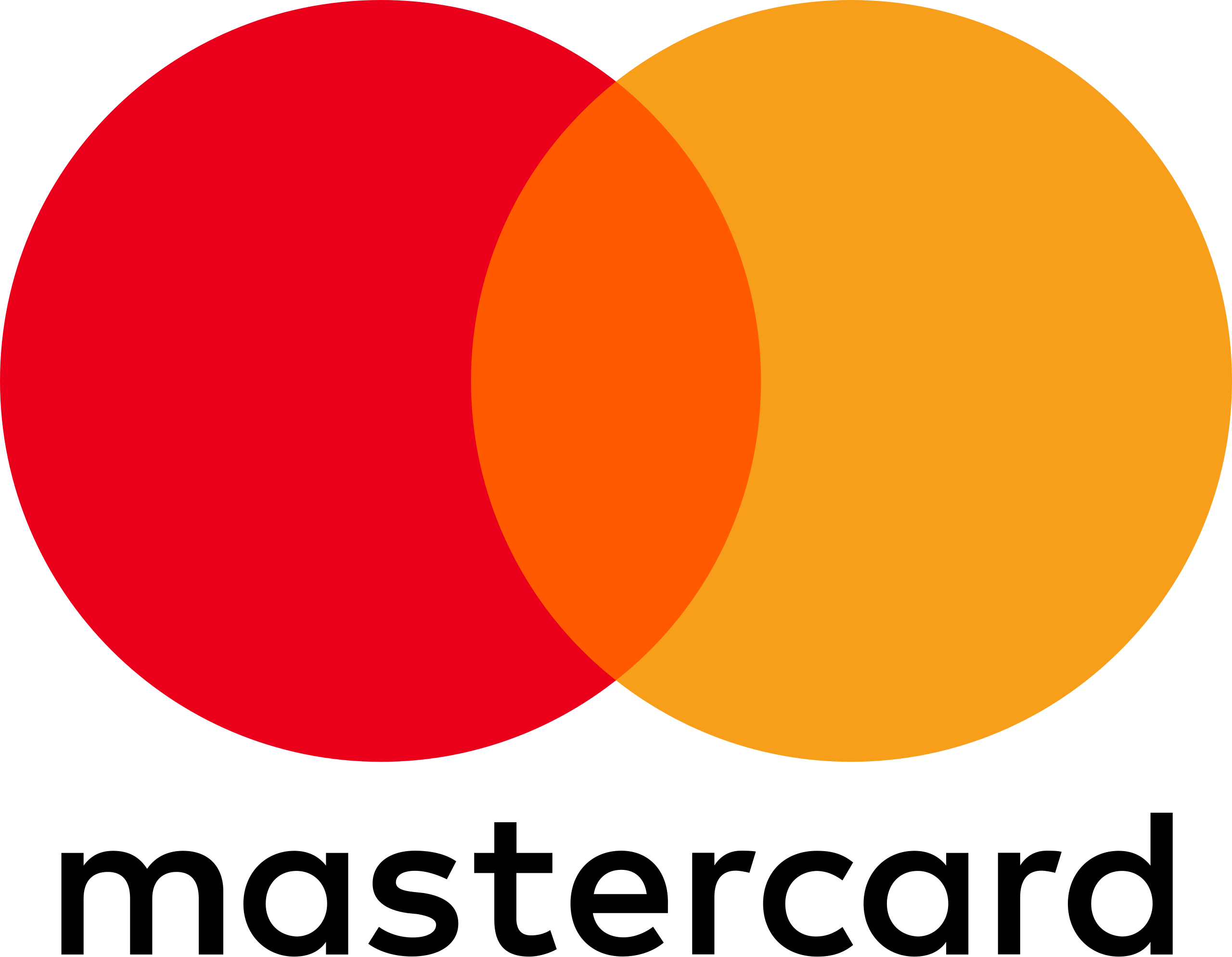 Mastercard logo with two overlapping circles, one red on the left and one orange on the right.