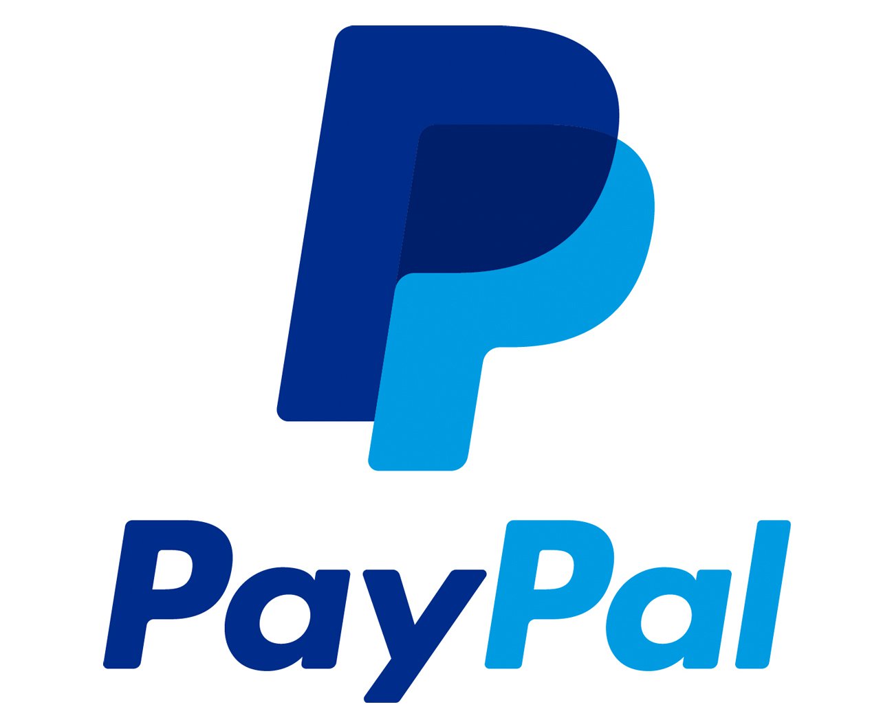 PayPal logo with two overlapping stylized P letters in blue above the word PayPal in dark and light blue.