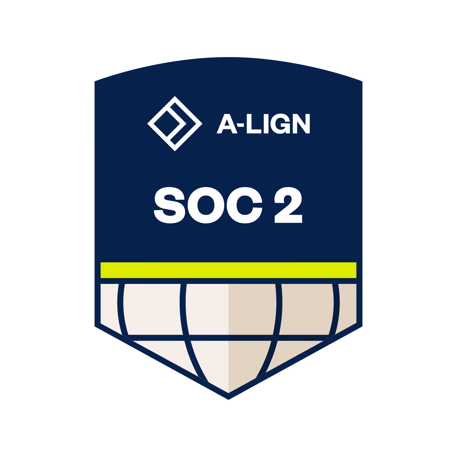 A-LIGN SOC 2 certification badge with a stylized globe and dark blue background.