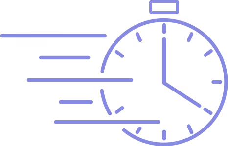 Stopwatch icon with speed lines to represent time saved or faster timing.