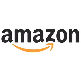 A black and orange logo for Amazon.