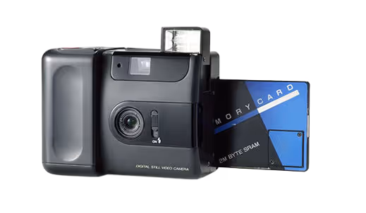 A digital camera with a memory card in it.