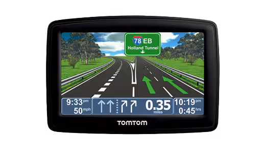 A GPS device with a map of the Holland Tunnel.