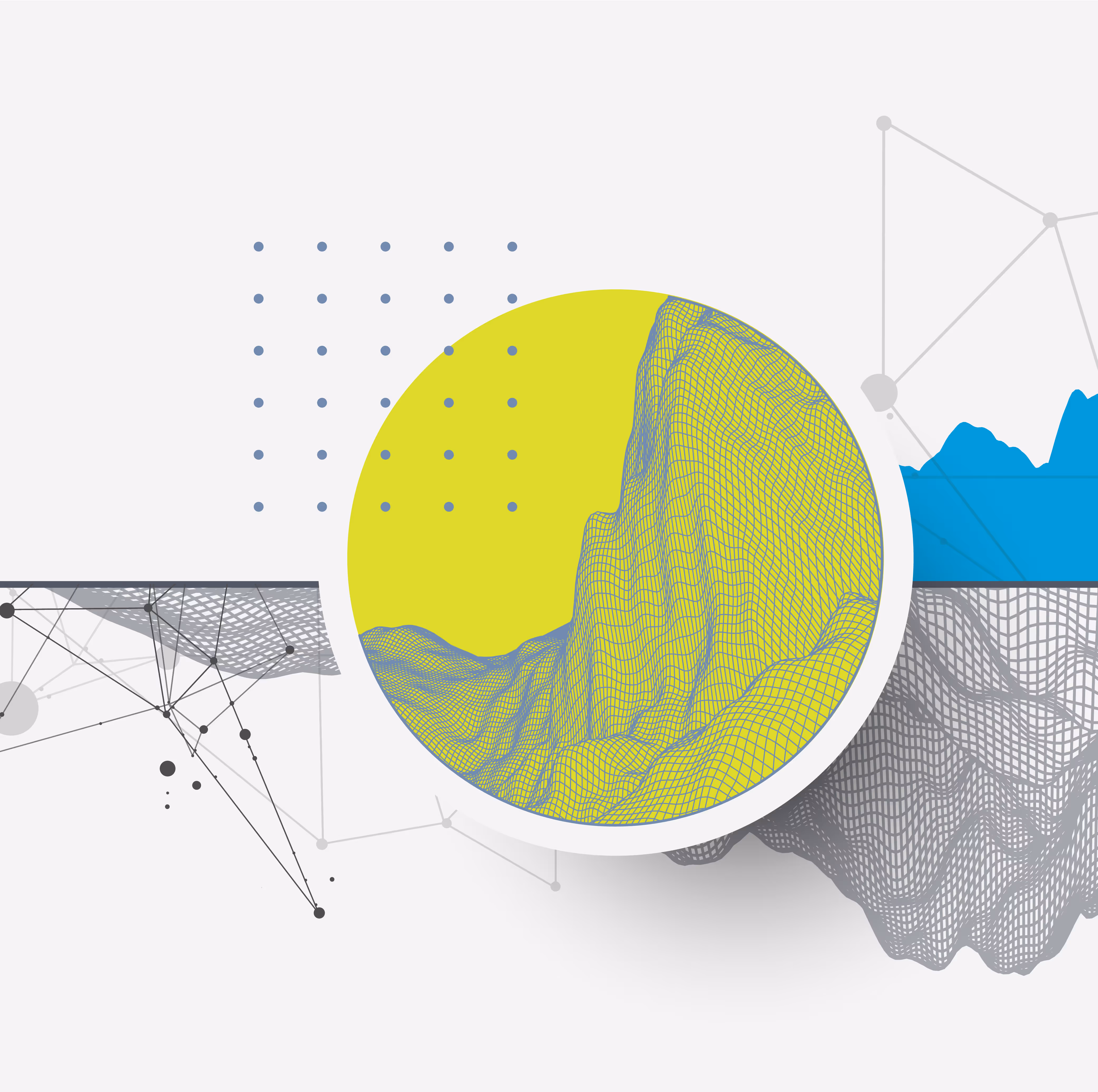 A yellow circle with a mountain in the middle of a blue circle.