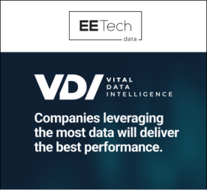 EE Tech Data logo above a dark background with bold text: 'VDI Vital Data Intelligence. Companies leveraging the most data will deliver the best performance.