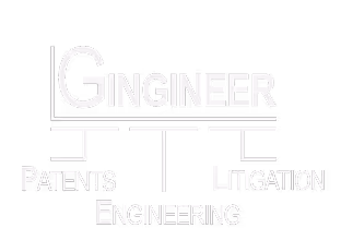 Gingineer logo with stylized text and visual elements representing patents, litigation, and engineering.