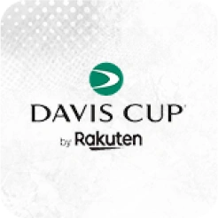 Davis Cup by Rakuten logo featuring a green circular tennis ball emblem above the text.