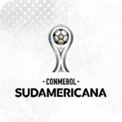 CONMEBOL Sudamericana logo featuring a stylized silver trophy with a star-shaped soccer ball on top and bold black text below.