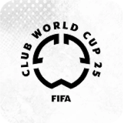 FIFA Club World Cup 25 logo with black circular emblem and text on a white background.
