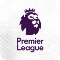 Premier League logo featuring a crowned lion's head in dark purple over a light textured background.