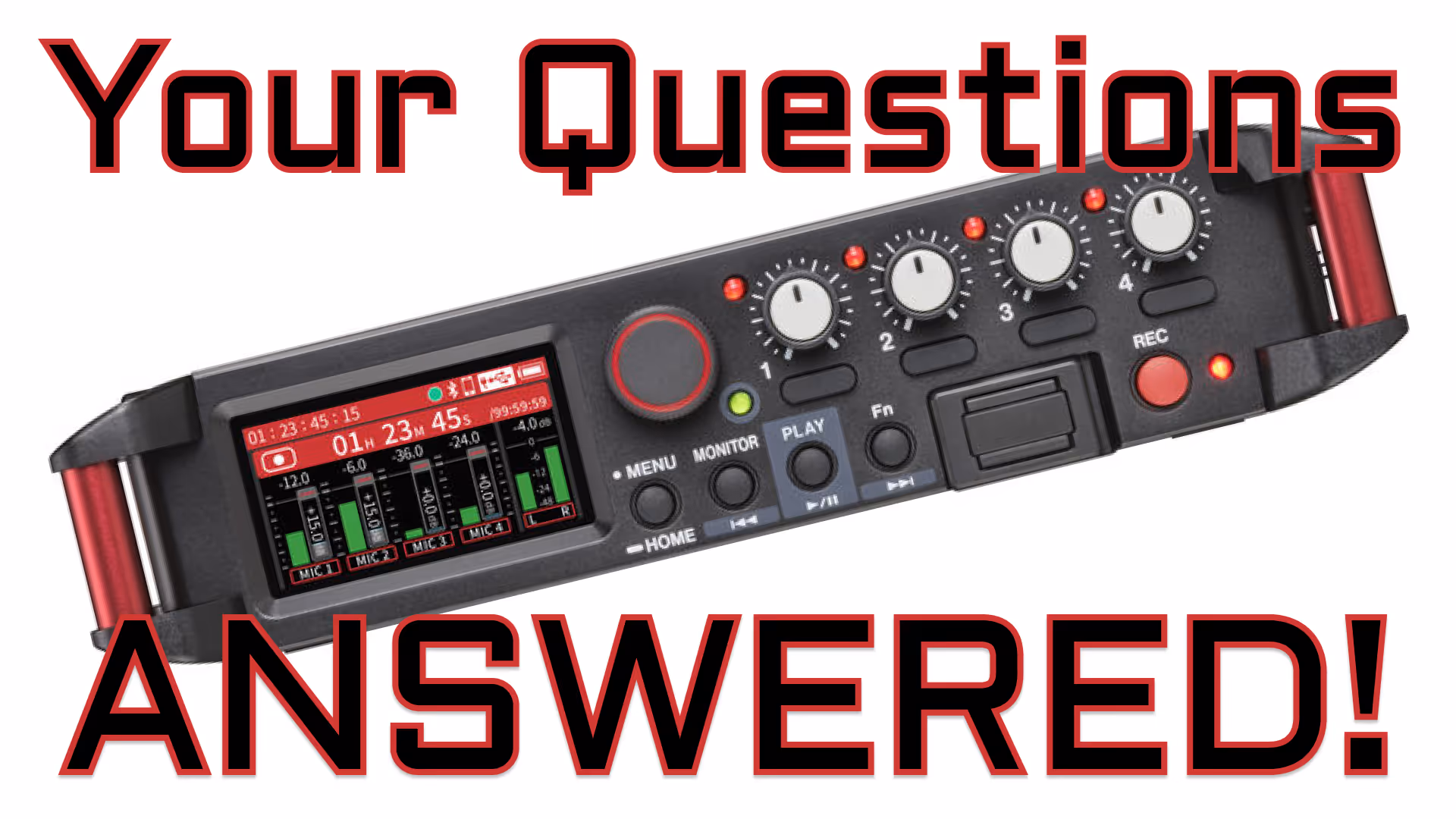 The TASCAM FR-AV4 field recorder sits jauntily against a white backdrop.