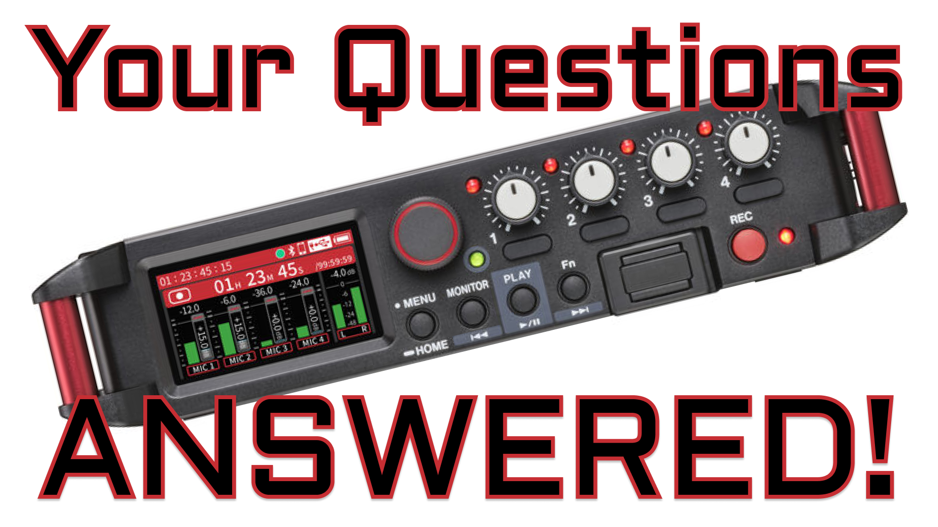 The TASCAM FR-AV4 field recorder sits jauntily against a white backdrop.