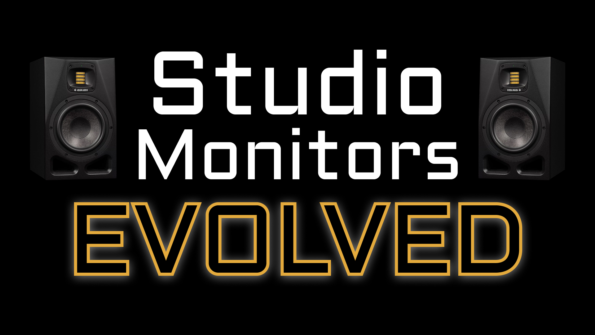 A pair of ADAM Audio A7V reference monitors flank the video's title text.