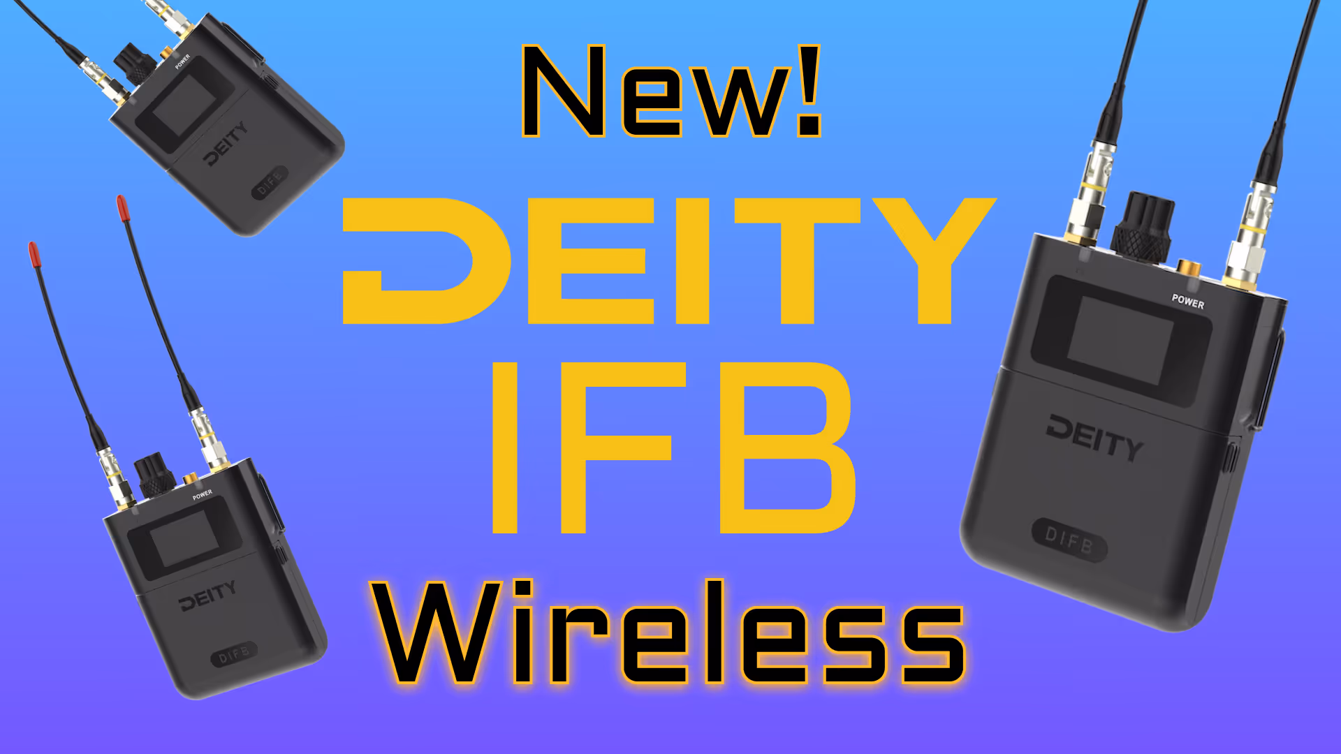 The DEITY DIFB, or HUSH Wireless, system transmitter and receiver are pictured against a gradient backdrop.