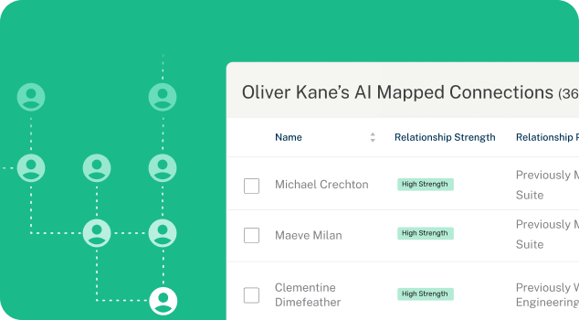 Aidentified's relationship mapping feature showing AI-mapped network connections to find the warm path to any prospect.
