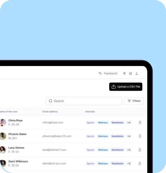 The admin dashboard with a member list and CSV upload
