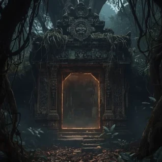 Mystical rectangular portal within a ruins site